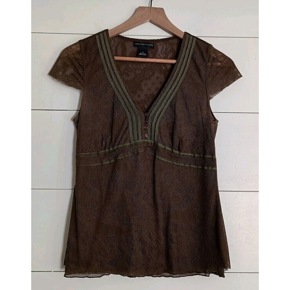 Womens Y2K Fairy Grunge Babydoll Top Size S Brown Artsy Stretch 90S Event - Picture 2 of 9